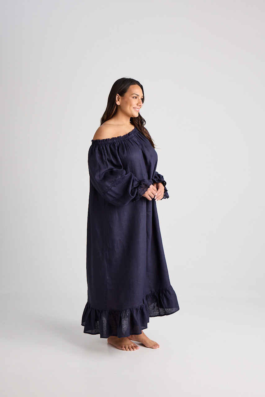 Kareena linen nightgown in Navy - Hank & Hera sleepwear, inclusive sizes XS–4XL