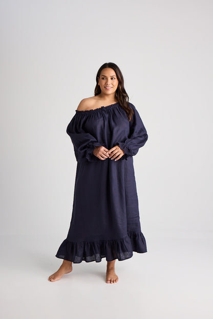 Kareena linen nightgown in Navy - Hank &amp; Hera sleepwear, inclusive sizes XS–4XL
