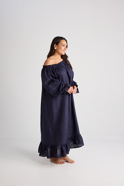 Kareena linen nightgown in Navy - Hank &amp; Hera sleepwear, inclusive sizes XS–4XL