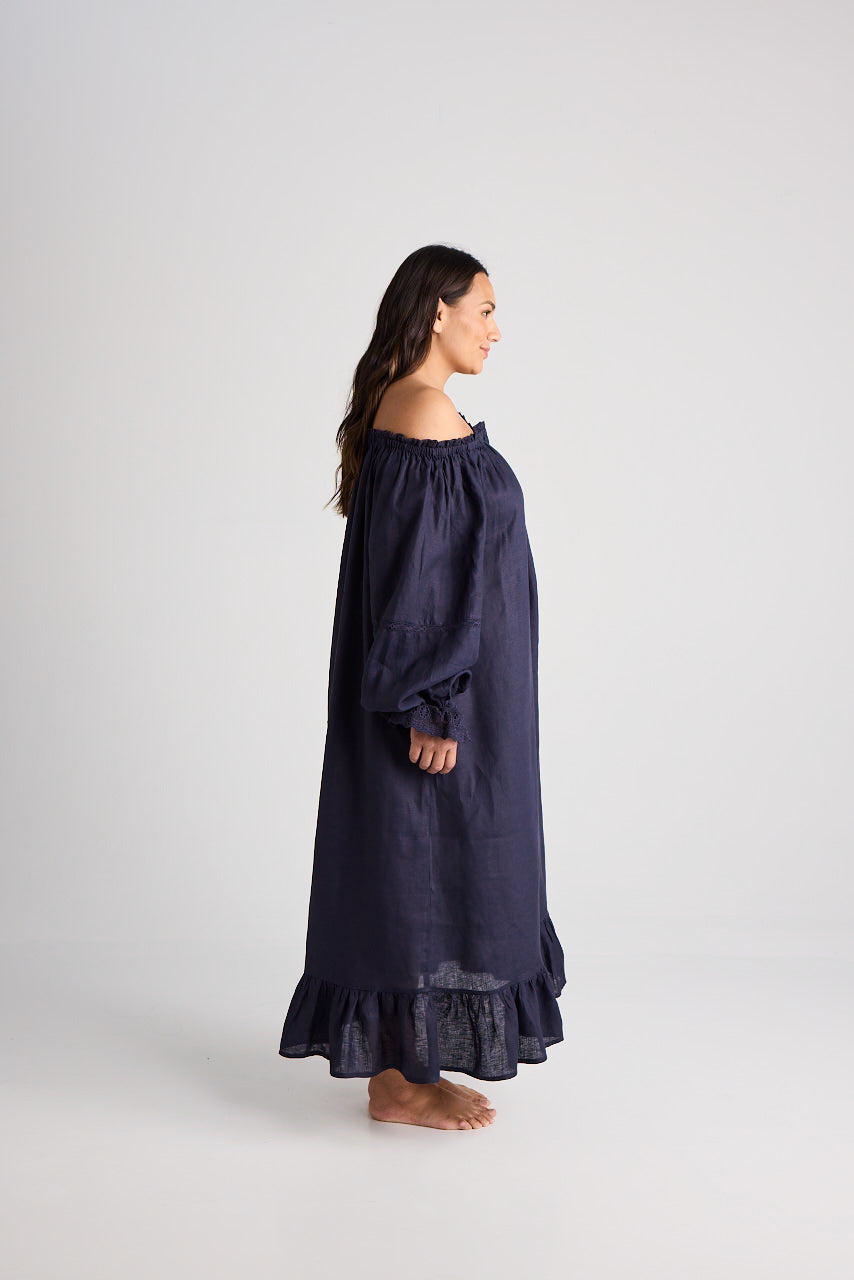 Kareena linen nightgown in Navy - Hank &amp; Hera sleepwear, inclusive sizes XS–4XL