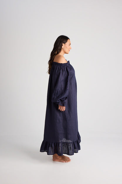 Kareena linen nightgown in Navy - Hank &amp; Hera sleepwear, inclusive sizes XS–4XL