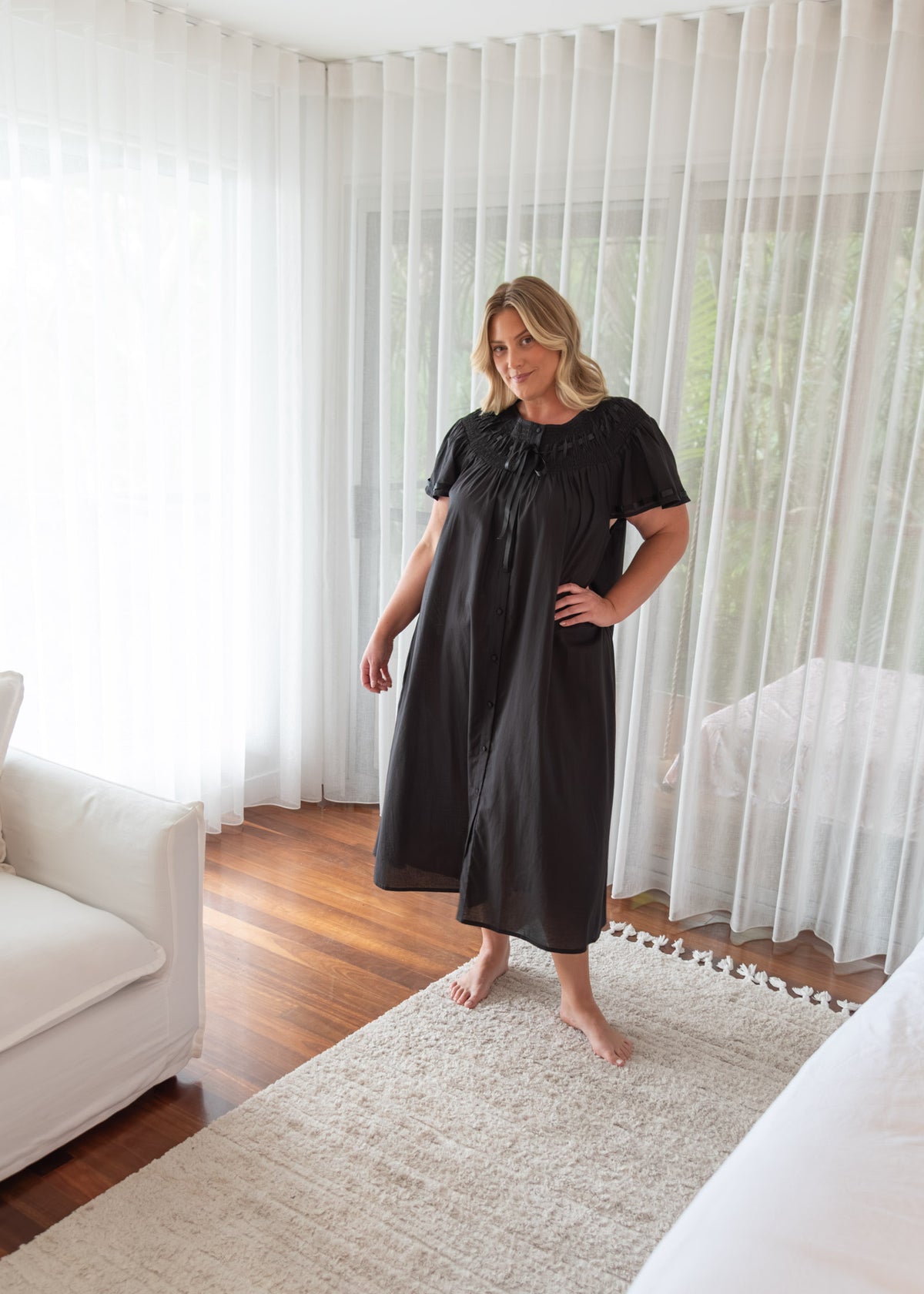 Harriet black nightgown in lightweight cotton cambric