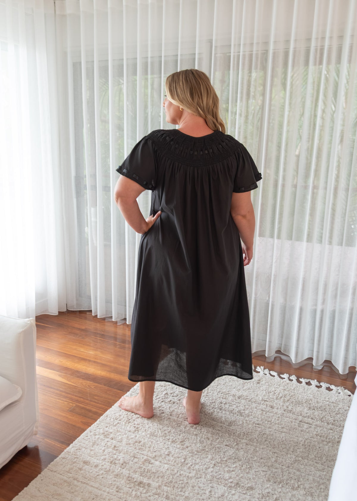 Harriet black short sleeve cotton nightgown