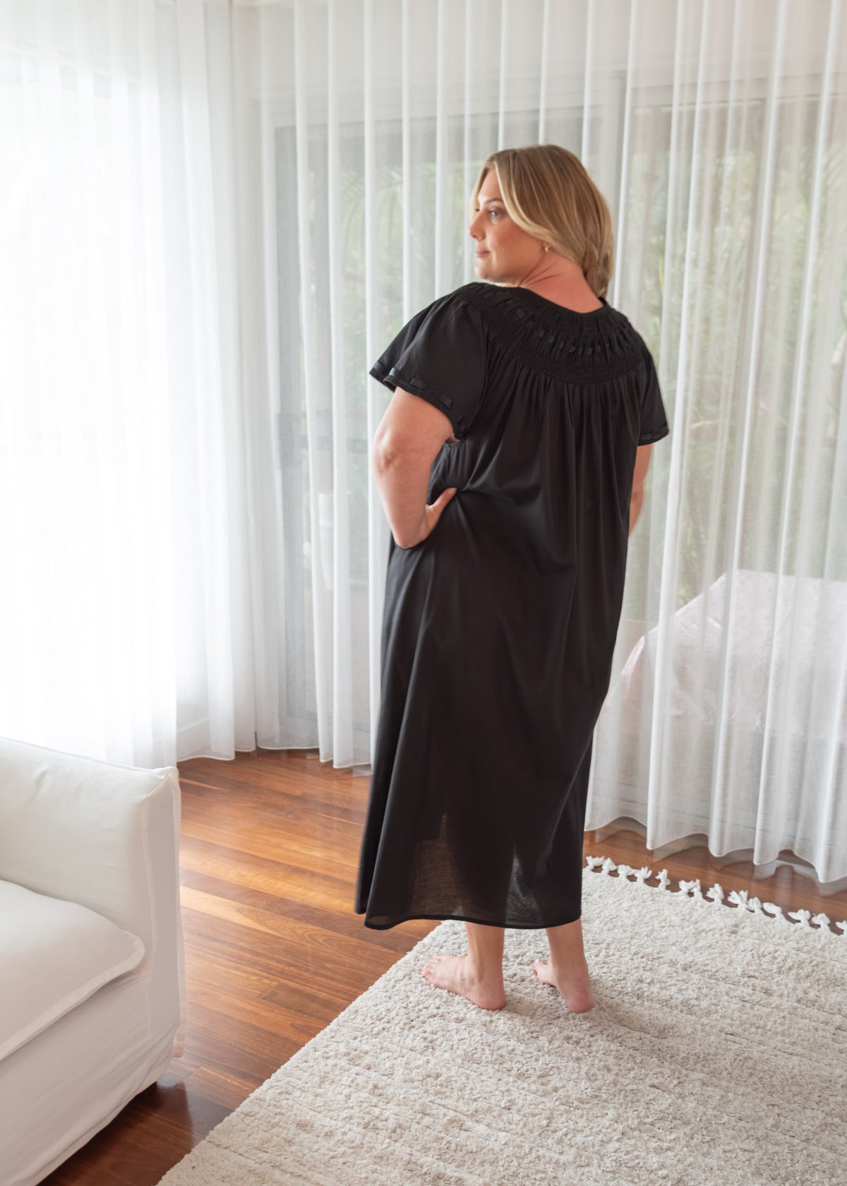 Harriet black cotton nightie by Hank &amp; Hera