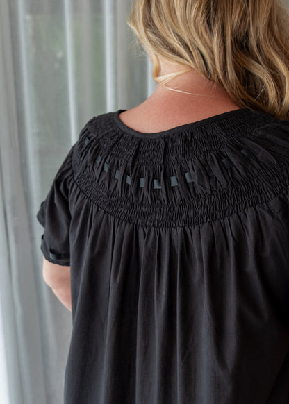 Harriet black cotton nightie in lightweight cambric