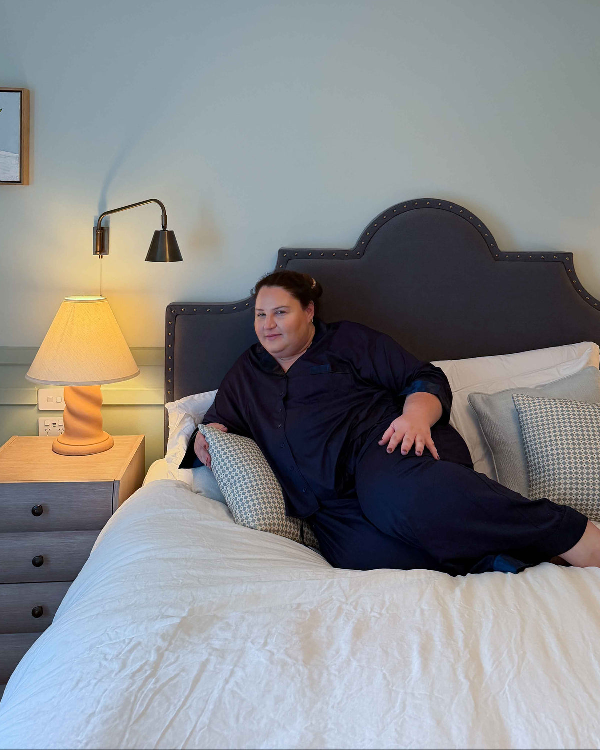 The Hebe stretch pyjama set in Navy - Hank & Hera sleepwear, inclusive sizes XS–4XL