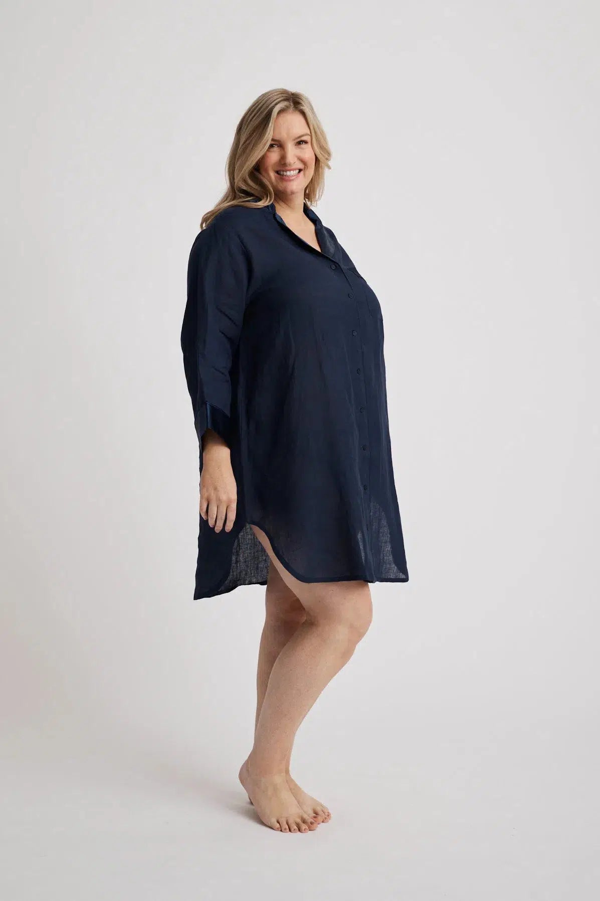 Melanie - Shirt Nightdress - Navy-Shirt Nightdress | XS- | Hank &amp; Hera