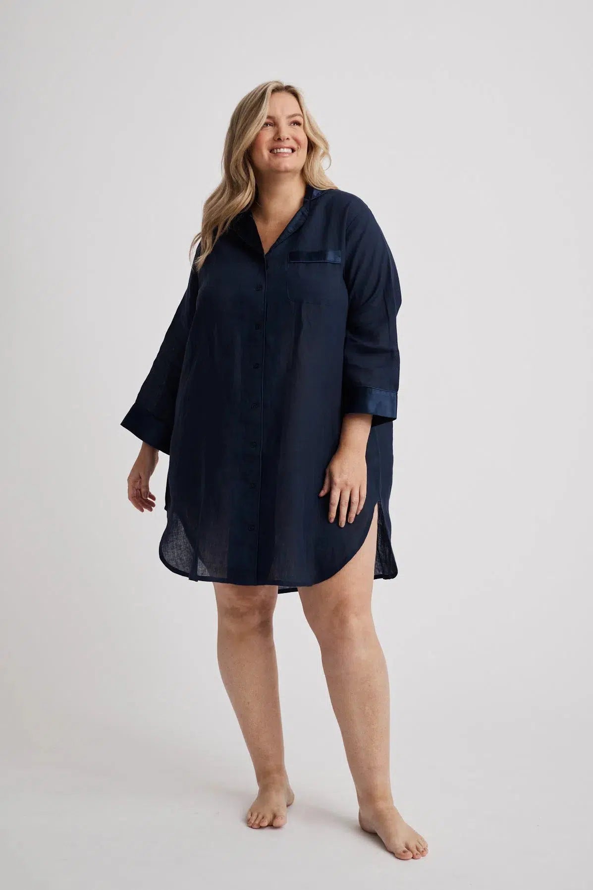 Melanie - Shirt Nightdress - Navy-Shirt Nightdress | XS- | Hank &amp; Hera