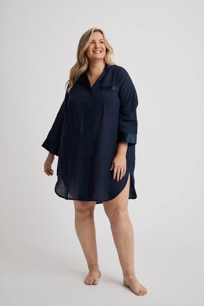 Melanie - Shirt Nightdress - Navy-Shirt Nightdress | XS- | Hank &amp; Hera